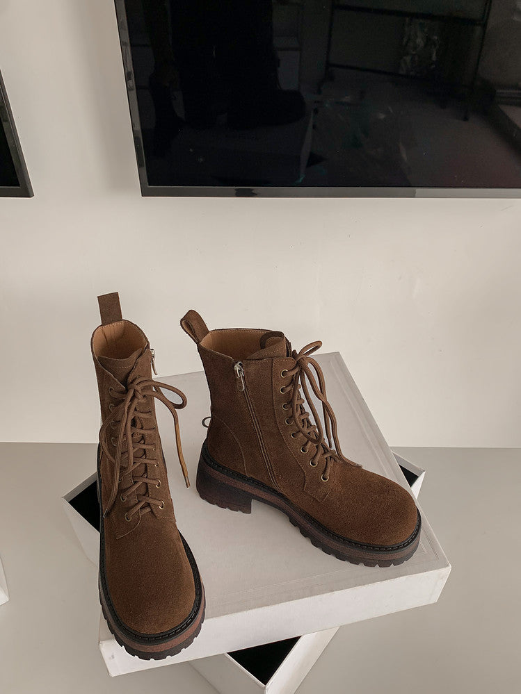Karin Luna In Stock Casual style thin strap round toe suede ankle boots