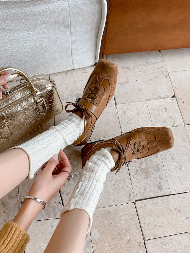 Karin Luna In Stock Spot Goods  Designed retro square-toe ballet shoes with laces