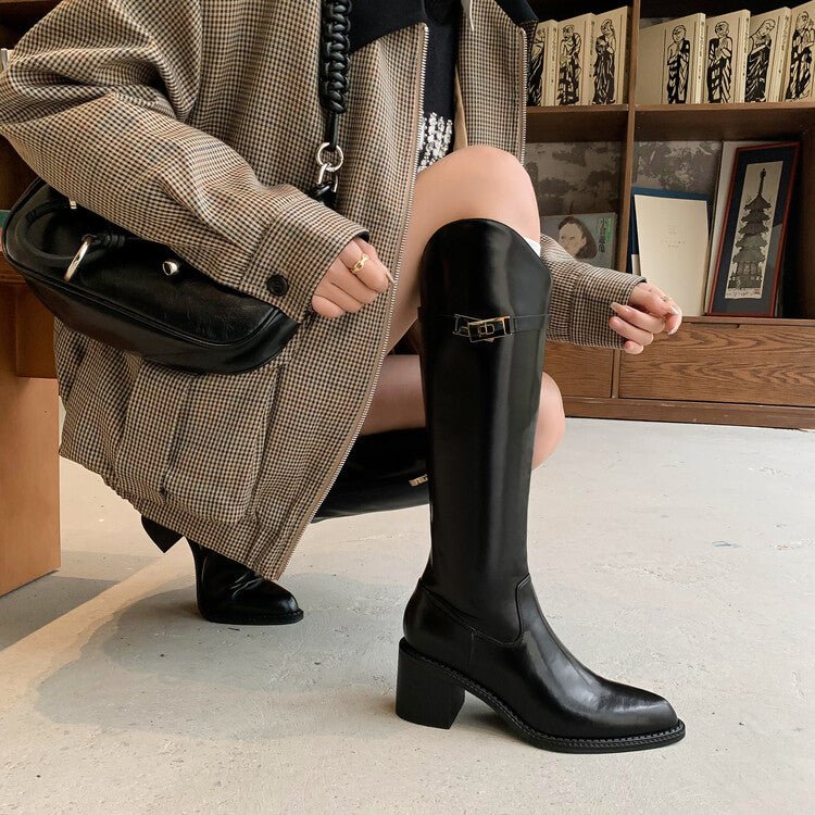 Karin Luna Hot-Selling Fasteners Sold as soon as listed Comes with data plan included Pointed Toe Chunky Heel Classic Full Cowhide Leather Riding Boots