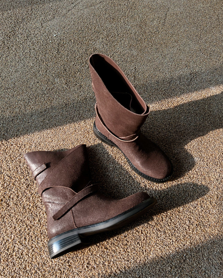 Karin Luna In Stock Spot Goods  Super textured Lazy Style Thick-Soled Ankle Boots