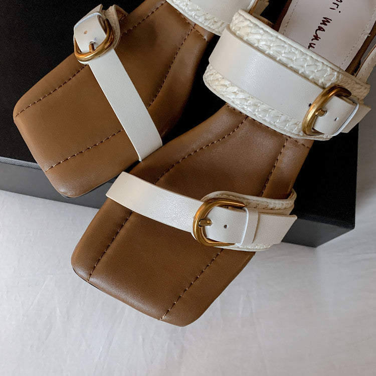 Karin Luna In Stock Spot Goods Vacation style Sofa Cushion Square Toe Irregular Heel Open-Toe Sandals