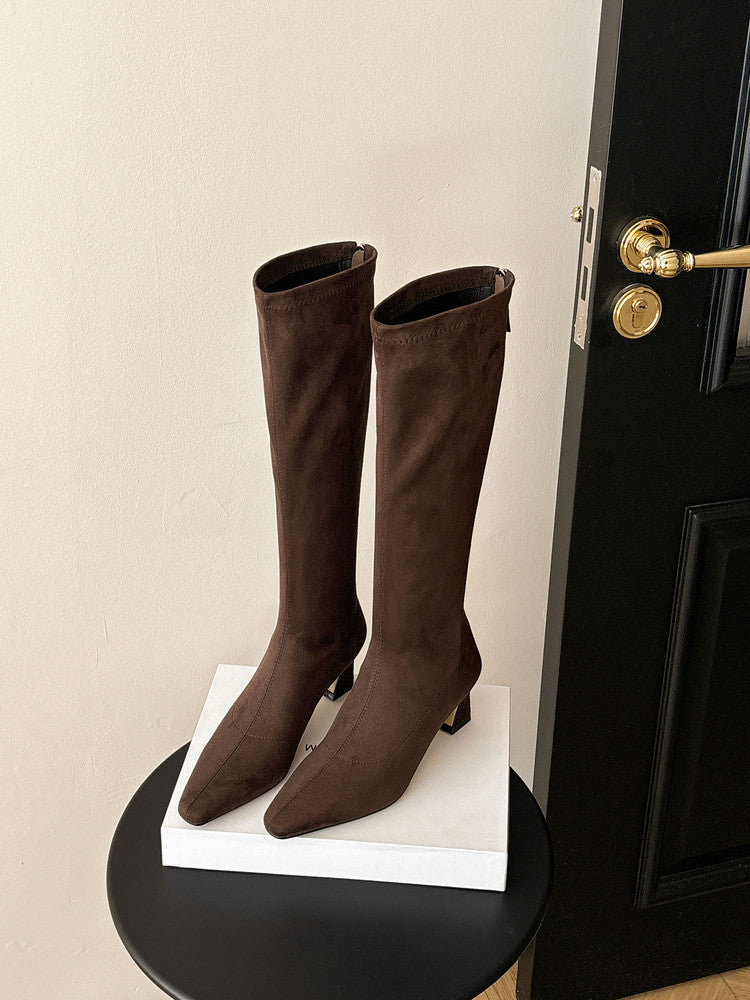Karin Luna In Stock In Stock  Square Toe Chunky Heel Korean Style Elegant Long Boots