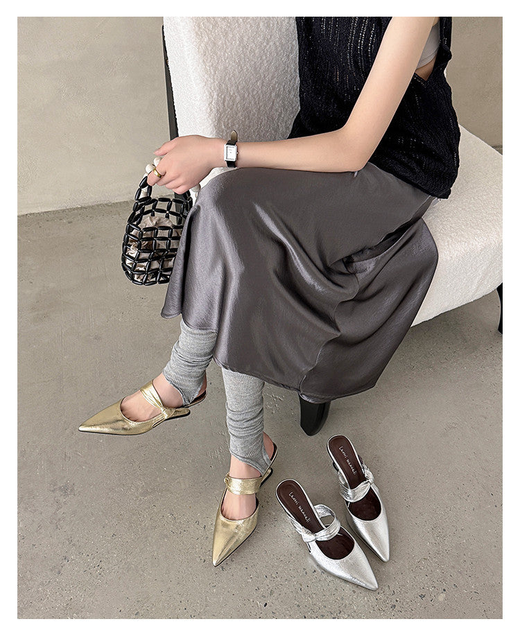Karin Luna In Stock Spot Goods  Pointed Toe Irregular Heel Elegant Retro Strap Slippers