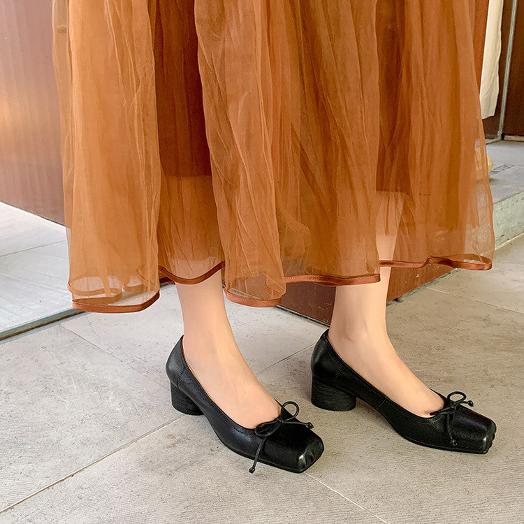 Karin Luna In Stock In Stock ~Full leather inside and out Pig Nose Bow Retro Thick Heel Mary Jane Shoes
