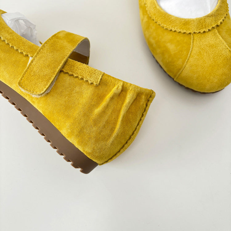 Karin Luna Casual Shoes Series~  In Stock In Stock Magic Tape Round Toe Internal Height Increase Single Strap Flats