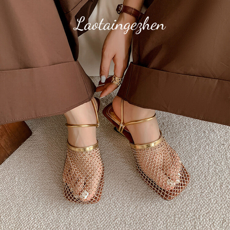 Karin Luna Highlights Fairness~In stock  Closed-Toe Diamond Mesh Unisex Convertible Sandals