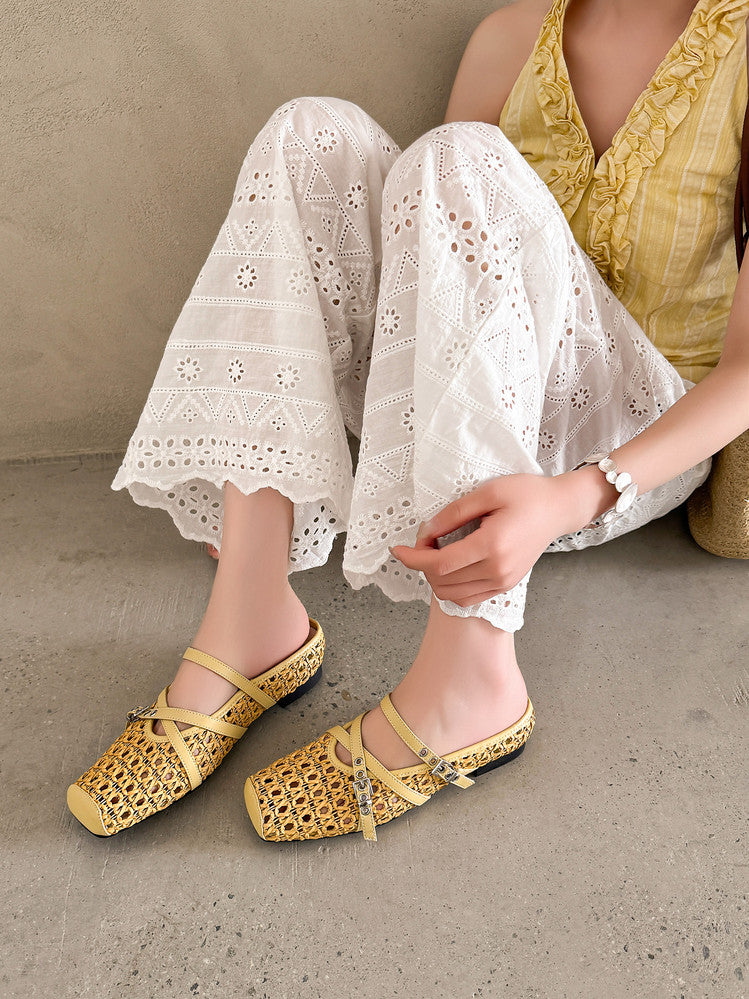 Karin Luna In Stock Spot Goods  Hot-Selling Square-Toe Woven Pig Nose Closed-Toe Slippers