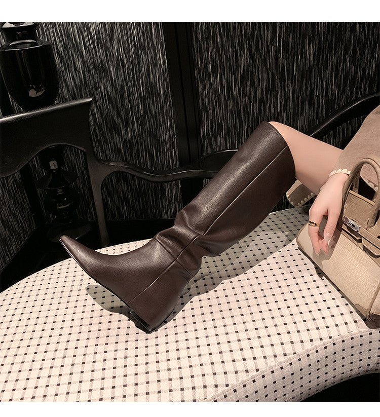 Karin Luna Elegant Style Slanted Inner Height-Increasing Long Boots