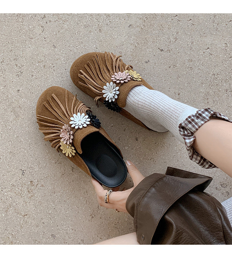 Karin Luna   Tassel Three-Dimensional Flower Thick-Soled Closed-Toe Slippers