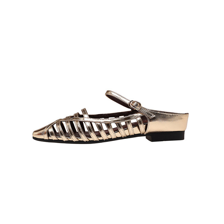Karin Luna In Stock Spot Goods   French Retro Hollow Small Square Toe One-Strap Slippers