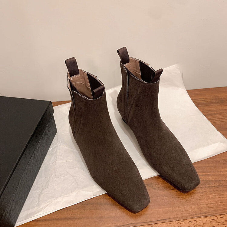 Karin Luna Classic Style Internal Height Increase Cowhide Leather Small Square Toe Short Fashion Boots