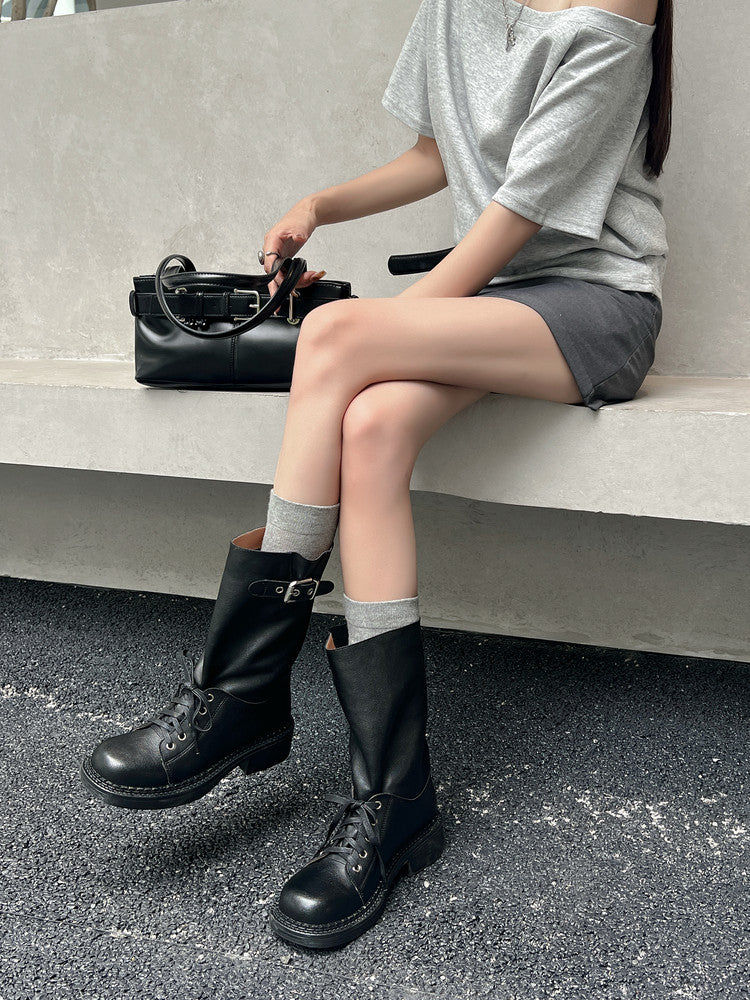 Karin Luna Bestseller Large Tube Thick Sole Martin Boots with Belt Buckle