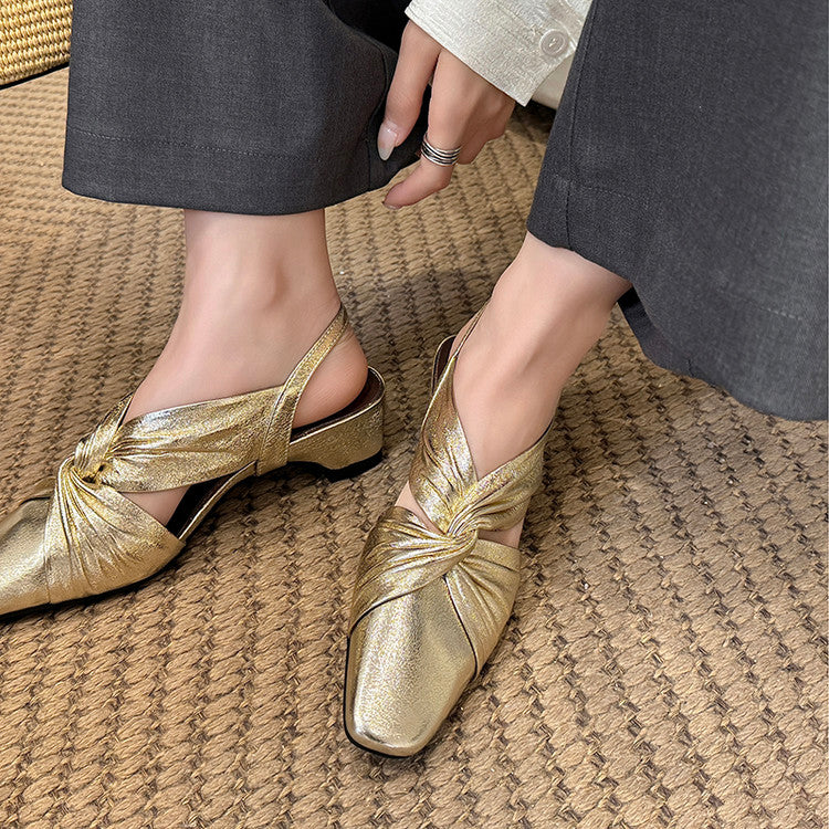Karin Luna French Retro Wrinkled Small Square Toe Elegant Closed-Toe Sandals