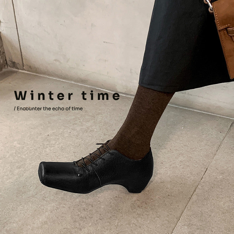 Karin Luna In Stock Spot Goods Elephant Pattern Series~Square-Toed Old Money Style Internal Height-Increasing Flats