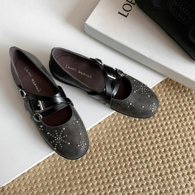 Karin Luna In Stock Spot Goods Studded Rivet Hidden Wedge Mary Jane Shoes