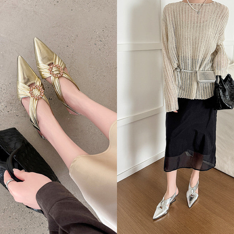 Karin Luna Bestseller Popular  Pointed Toe Irregular Heel Elegant Rhinestone Closed-Toe Sandals