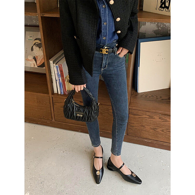 Karin Luna Camellia Story~In stock  Full Leather Shallow Mouth Single Shoes