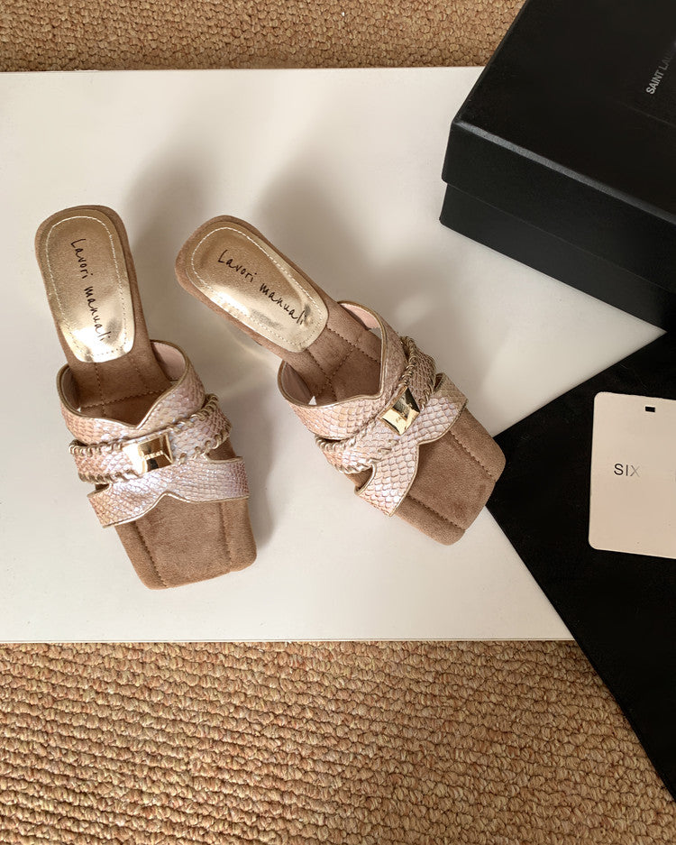 Karin Luna Fish Skin Series~ Hot-selling Square-Toe Slippers with Built-in Traffic