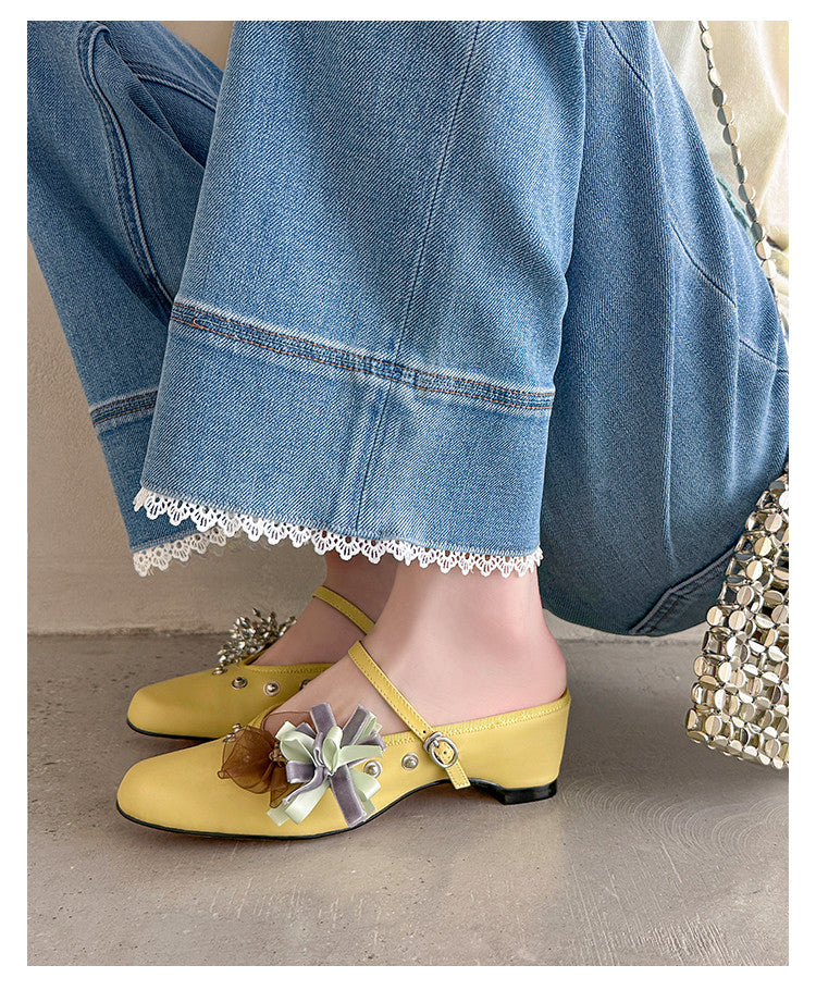 Karin Luna In Stock Spot Goods  Full-grain leather inside and out  Ultra Exquisite Round Toe Hidden Heel Closed-Toe Slippers