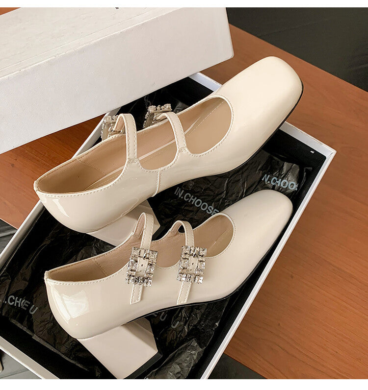 Karin Luna In Stock In stock   The heroine Ao~Square Toe High Heel One Strap Popular Rhinestone Mary Jane Shoes