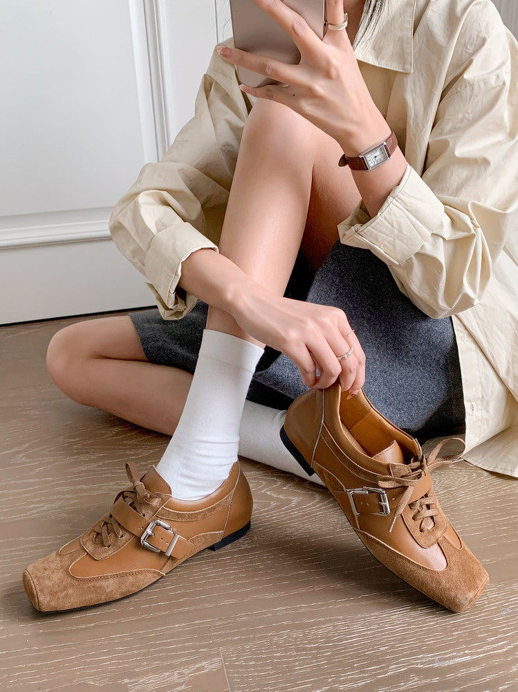 Karin Luna In Stock Spot Goods  Designed retro square-toe ballet shoes with laces