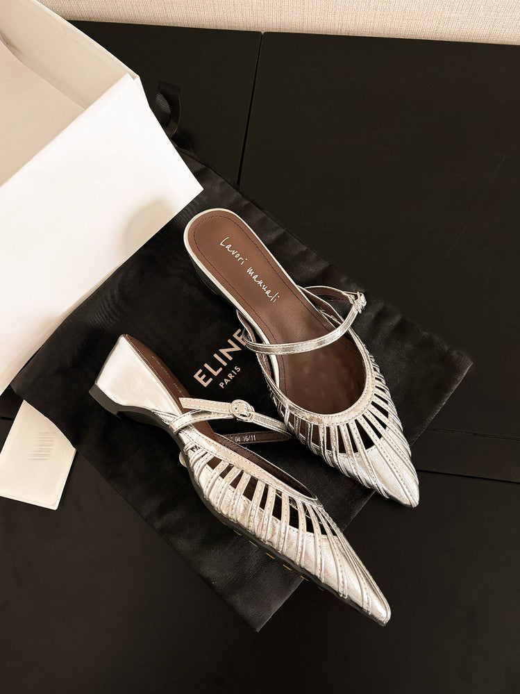 Karin Luna Casual Feel~In stock Pointed Toe Hollow Design Note Pointed Toe Slippers