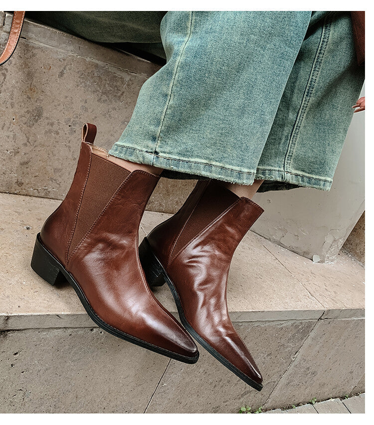 Karin Luna In Stock In stock   Classic first-layer cowhide Chelsea elastic ankle boots