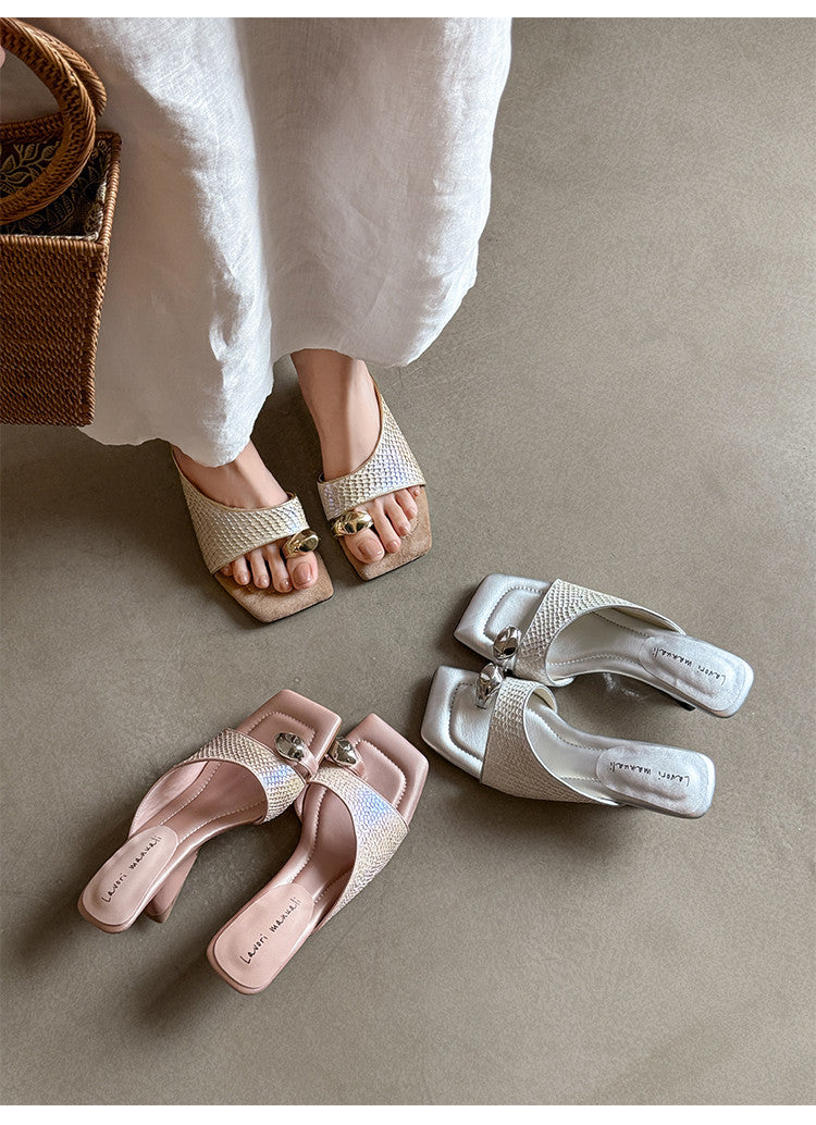 Karin Luna Fish Skin Series~Minimalist Square Toe Popular Irregular Heel Slippers