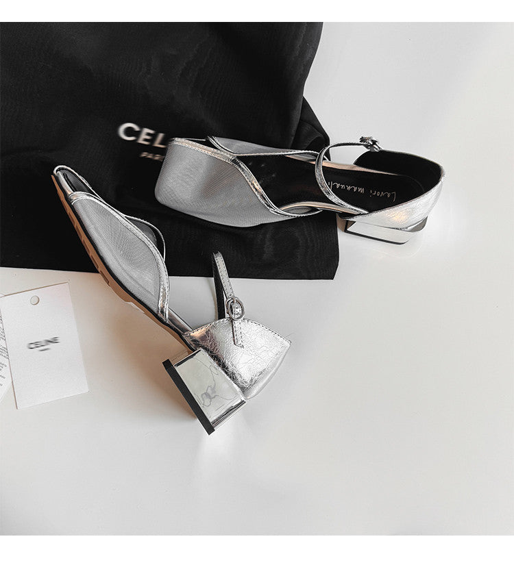 Karin Luna In Stock In Stock  Internet Celebrity Style Square Toe Mesh Chunky Heel Sandals