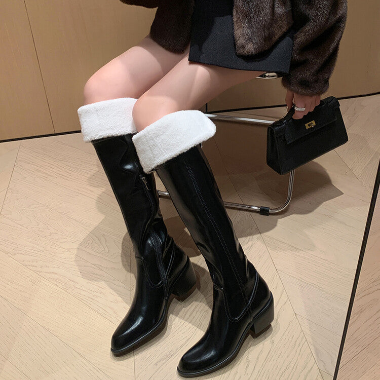 Karin Luna exploded  Three versions exploded Single Fleece Lining Fur Collar Version  Thick Fur Collar Foldable Hot-Selling Full Cowhide Pointed Toe Chunky Heel Classic Style