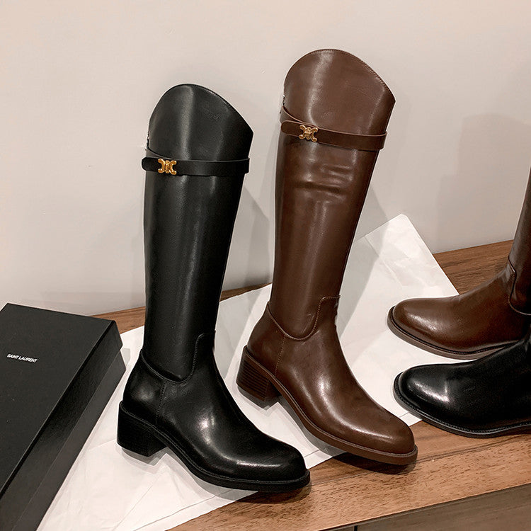 Karin Luna In Stock Classic Style Now Round Toe Flat Bottom Casual Slimming Knight Boots