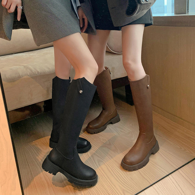 Karin Luna In Stock Versatile Round-Toe Thick-Soled Long Boots