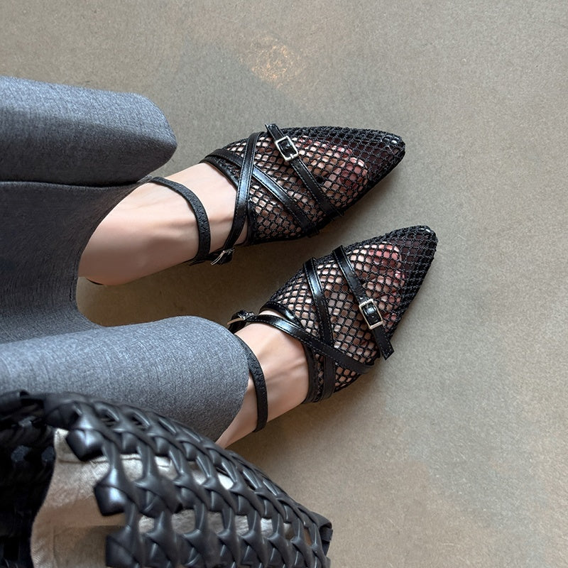Karin Luna In Stock  Spot Goods  Mesh Series Elegant Closed-Toe Belt Buckle Slippers