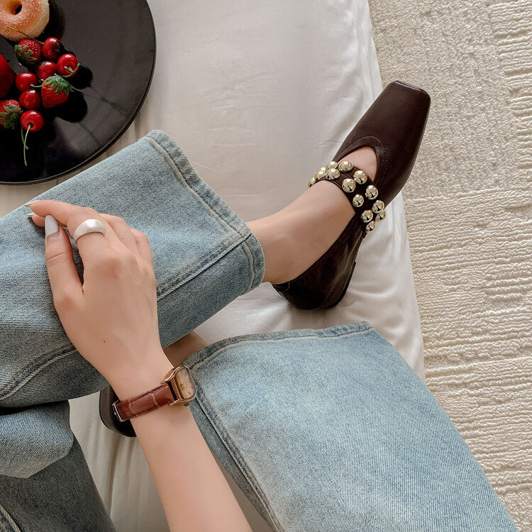 Karin Luna In Stock Spot Goods  Pig Nose Metal Strap Super Soft Granny Full Leather Mary Jane Shoes
