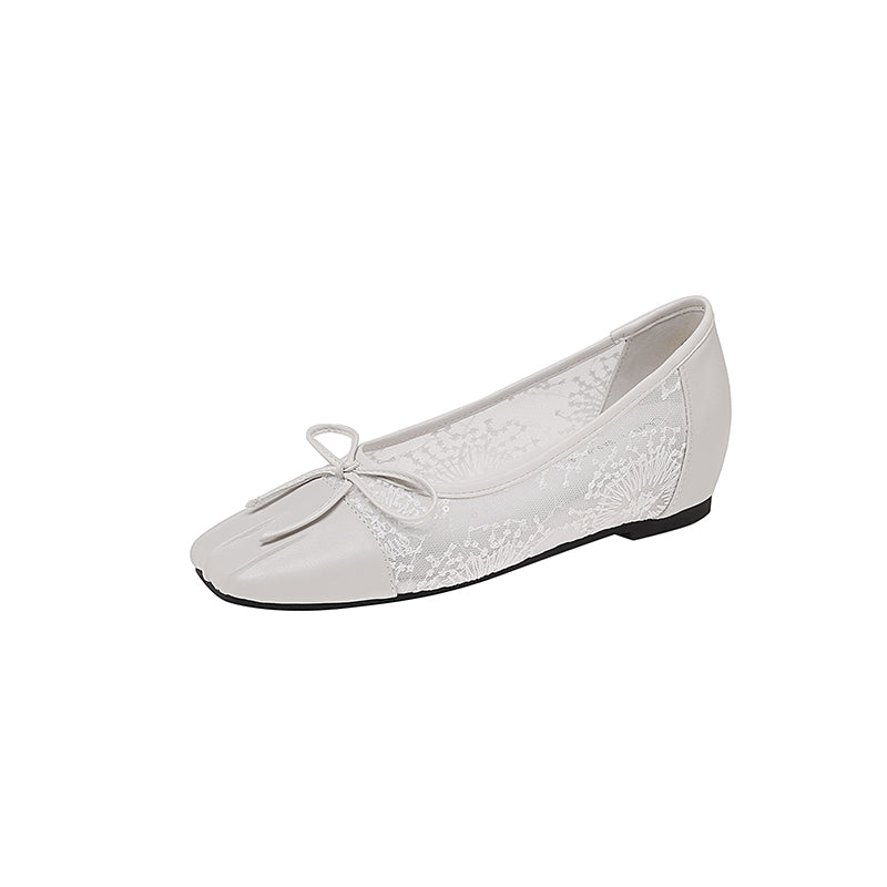 Karin Luna In Stock In Stock  Wrinkled Square Toe Patchwork Breathable Mesh Bow Granny Shoes