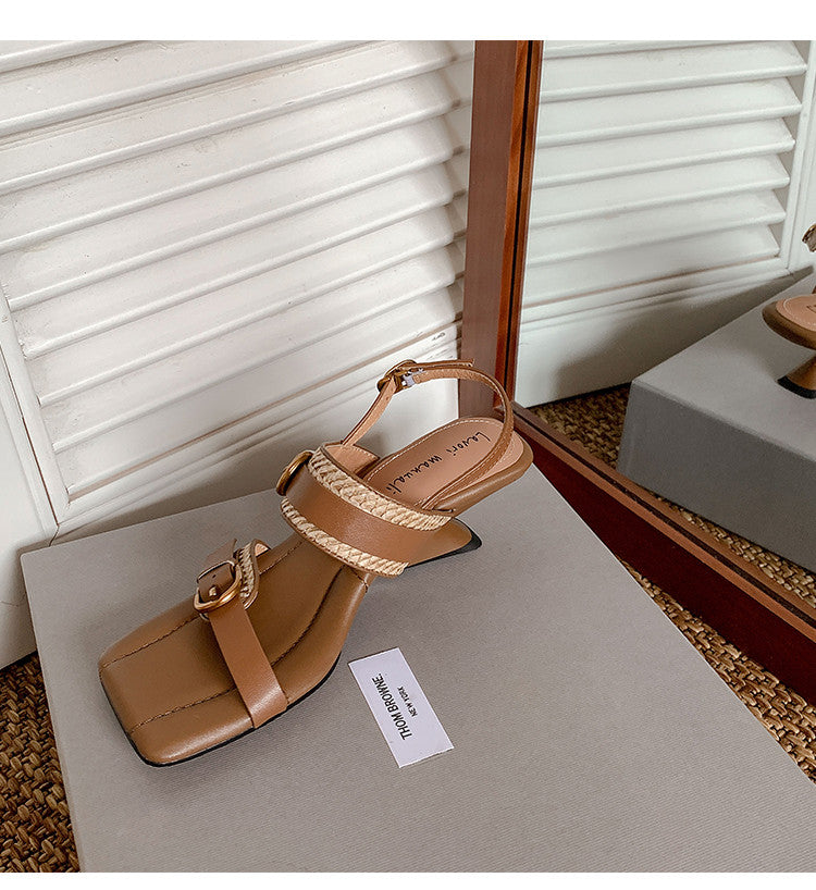 Karin Luna In Stock Spot Goods Vacation style Sofa Cushion Square Toe Irregular Heel Open-Toe Sandals