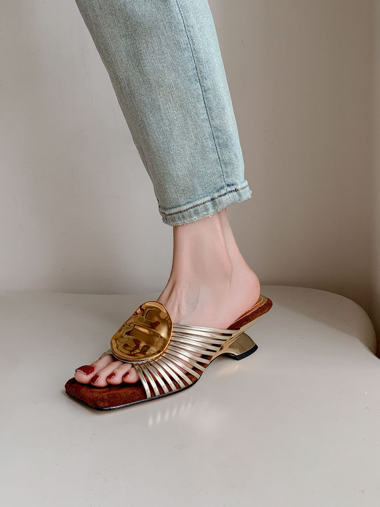 Karin Luna Bestseller Popular New Image  Comes with data plan included Resort Style Irregular Heel Thin Strap Slippers