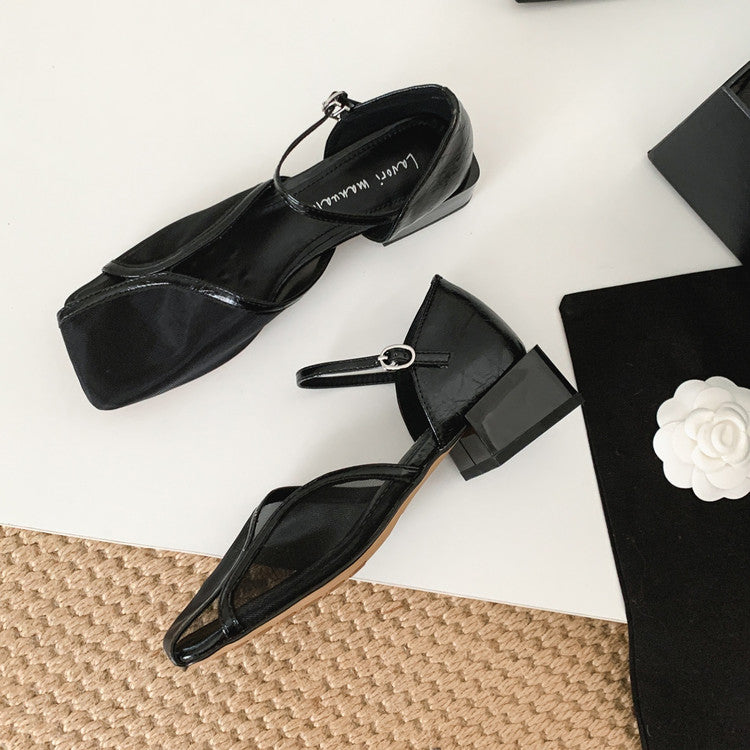 Karin Luna In Stock In Stock  Internet Celebrity Style Square Toe Mesh Chunky Heel Sandals