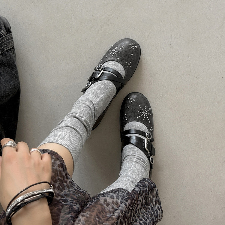 Karin Luna In Stock Spot Goods Studded Rivet Hidden Wedge Mary Jane Shoes
