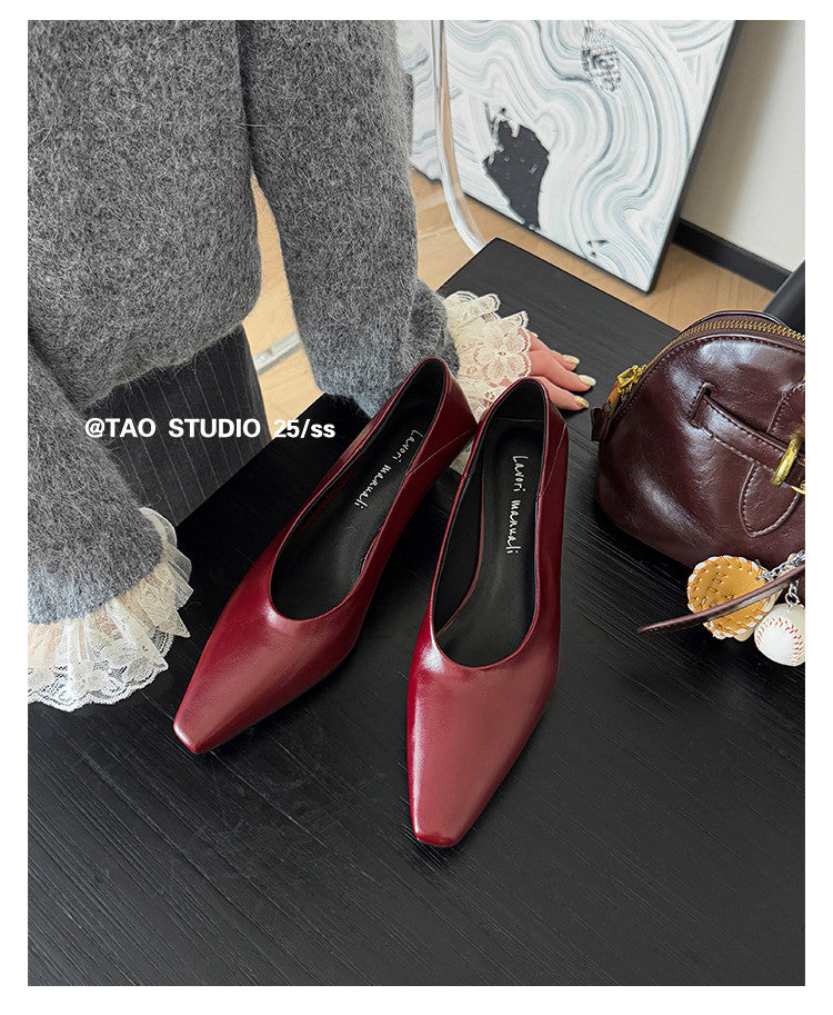 Karin Luna In Stock In Stock ~Basic Versatile French Style Small Square Toe Shallow Mouth Single Shoes