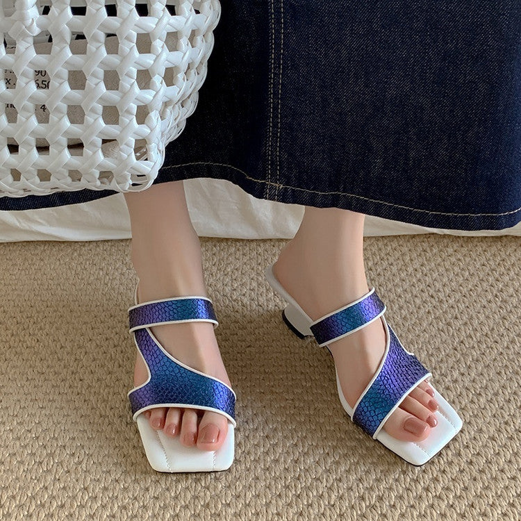 Karin Luna Fish Skin Series~Minimalist Square Toe Popular Irregular Heel Slippers