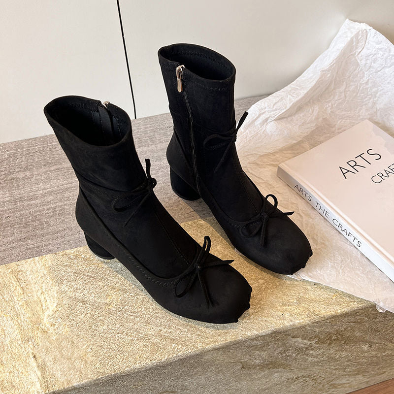 Karin Luna In Stock Spot Goods Hot-Selling Sweet Standard Bow Round-Toe Slim Short Boots