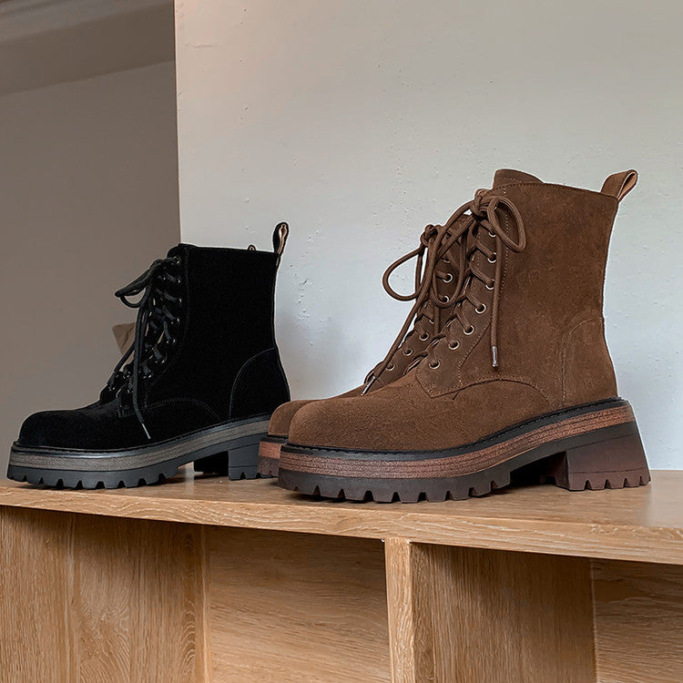 Karin Luna In Stock Casual style thin strap round toe suede ankle boots