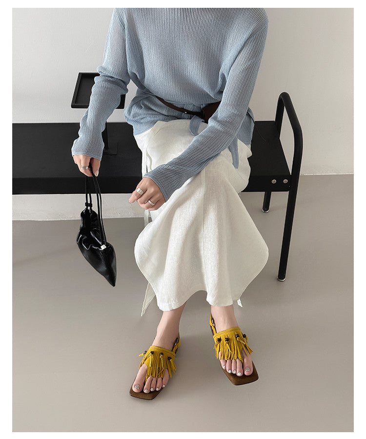 Karin Luna  Tassel Series~Spot Goods  In-stock Clip-toe Square Toe Sandals