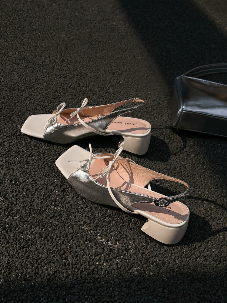 Karin Luna In Stock Spot Goods Square Toe Double Bow Thick Heel Sandals