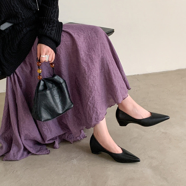 Karin Luna Full Layer Inside and Out~Basic Versatile Retro French Pointed Toe Irregular Heel Single Shoes