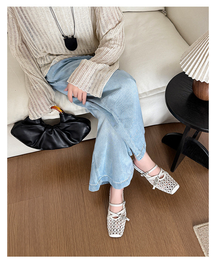 Karin Luna In Stock Spot Goods  Hot-Selling Square-Toe Woven Pig Nose Closed-Toe Slippers