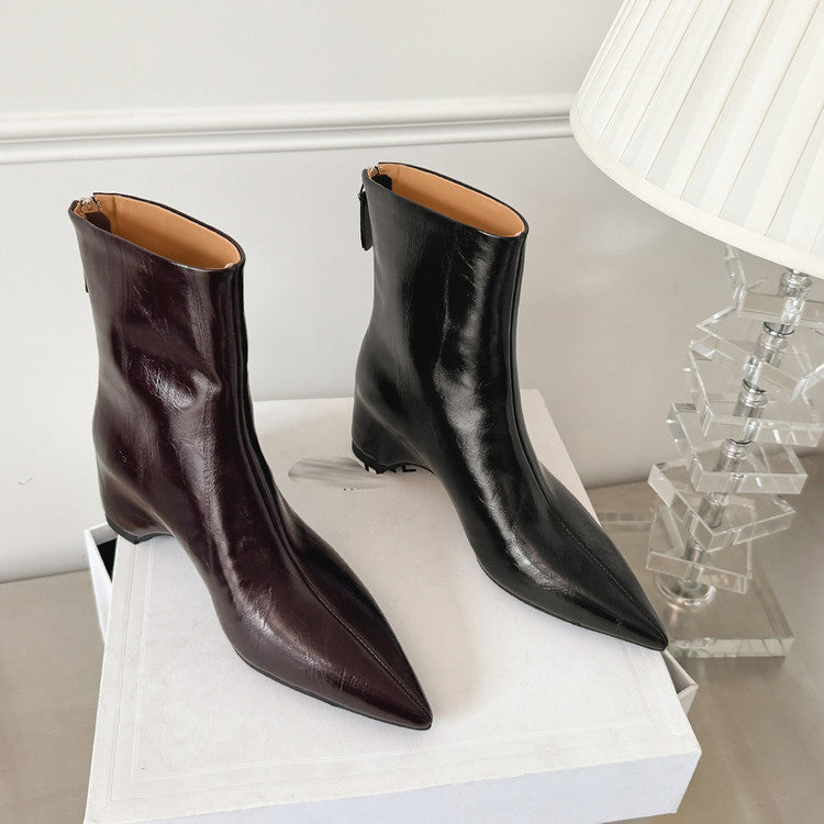 Karin Luna Versatile Elegant Style Pointed Toe Hidden Wedge Short Boots