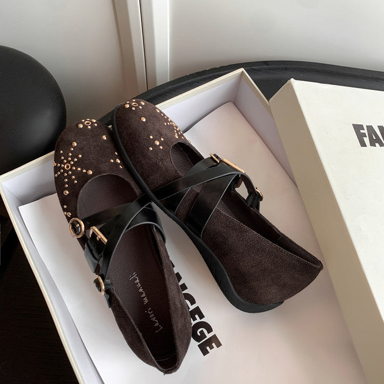 Karin Luna In Stock Spot Goods Studded Rivet Hidden Wedge Mary Jane Shoes