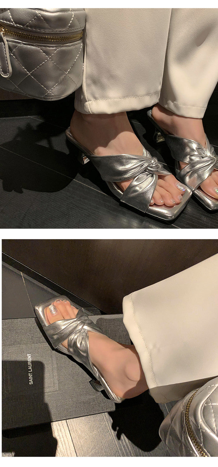 Karin Luna In Stock Spot Goods   Absolutely amazing4Color Cross Strap Thick Heel Square Toe Soft Slippers